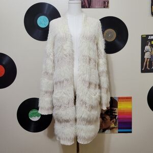 HYFVE | White Knit + Faux Fur Open Cardigan